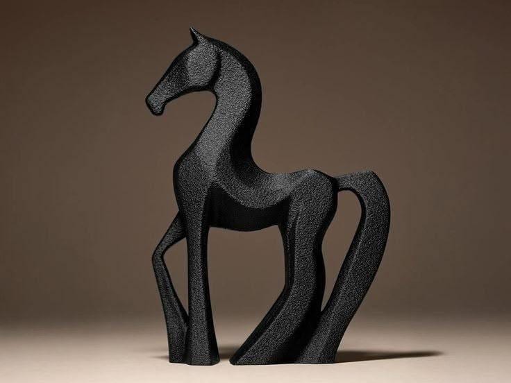 Textured black abstract horse sculpture